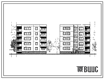 Фасады 99-013/1 Блок-секция пятиэтажная 15-квартирная торцевая правая (однокомнатных 1Б — 5, двухкомнатных 2Б — 5, трехкомнатных 3А — 5) с вариантом встроенных подсобных помещений для торговых и бытовых помещений. Для строительства в IВ климатическом подрайоне,