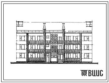Фасады Типовой проект 89-048/1 Блок-секция (5) 3-этажная 9-квартирная рядовая с квартирами 2Б-3Б-4Б