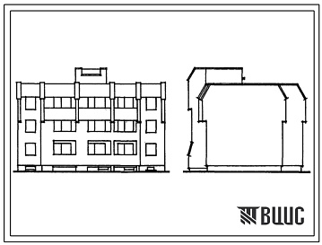 Фасады Типовой проект 1-318-0100.84 Блок-секция 3-этажная 6-квартирная рядовая, с торцевыми окончаниями 3Б-4Б. Для строительства во 2В климатическом подрайоне Литовской ССР (для застройки малых городов).