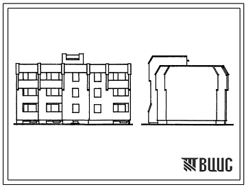 Фасады Типовой проект 1-318-0101.84 Блок-секция 3-этажная 9-квартирная рядовая, с торцевыми окончаниями 2Б-2Б-2Б. Для строительства во 2В климатическом подрайоне Литовской ССР (для застройки малых городов).