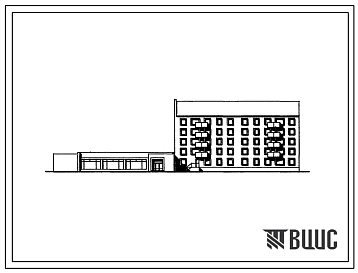 Фасады Типовой проект 114-048с/1 Блок-секция пятиэтажная двухсекционная 28-квартирная торцовая 2Б.2Б.2Б.-2Б.2Б. (со стенами из кирпича) со встроенно-пристроенным магазином «Товары для дома» торговой площадью 400 м?.