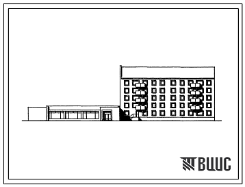 Фасады Типовой проект 114-049с/1 Блок-секция пятиэтажная двухсекционная 28-квартирная торцовая 2Б.2Б.2Б.-2Б.2Б.2Б. (со стенами из кирпича) со встроенно-пристроенным магазином «Товары для дома» торговой площадью 400 м?.