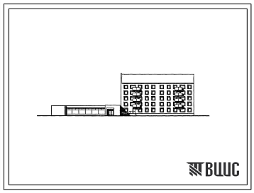 Фасады Типовой проект 114-066с/1.2 Блок-секция пятиэтажная двухсекционная 28-квартирная торцовая 2Б.2Б.2Б.-2Б.2Б.2Б. со стенами из кирпича со встроенно-пристроенным магазином «Товары для дома» торговой площадью 400 м? (в конструкциях ИИС-04).