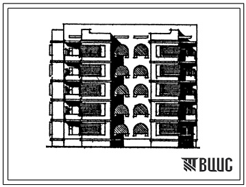 Фасады Типовой проект 155-030с.13.87 Блок-секция 5-этажная 15-квартирная угловая левая с торцевыми окончаниями 2-3-3. Для строительства в Таджикской ССР.