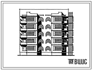 Фасады Типовой проект 155-031с.13.87 Блок-секция 5-этажная 15-квартирная угловая правая с торцевыми окончаниями 3-3-2. Для строительства в Таджикской ССР.