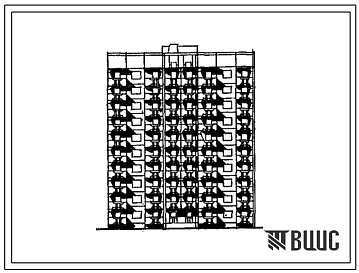 Фасады Типовой проект 90-0326.13.91 Блок-секция 10-этажная 69-квартирная рядовая с торцовыми окончаниями для малосемейных 1-1-1-1-1-1-1 меридиональной ориентации для города Оренбурга