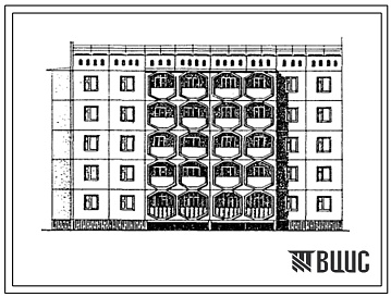 Фасады Типовой проект 76-0102сп.13.87 Блок-секция 5-этажная 25-квартирная торцевая левая 1.1.2-2.3 (шаг 3,0 и 3,6м). Для строительства в Узбекской ССР.