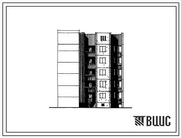 Фасады Типовой проект 1-464АС-094с Полусекция пятиэтажная 10-квартирная рядовая с торцовым окончанием и лестничной клеткой для блокировки на ровном участке 2Б-3Б (левая).