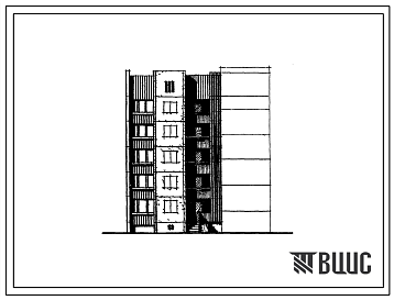 Фасады Типовой проект 1-464АС-095с Полусекция пятиэтажная 10-квартирная рядовая с торцовым окончанием и лестничной клеткой для блокировки на ровном 3Б-2Б (правая).