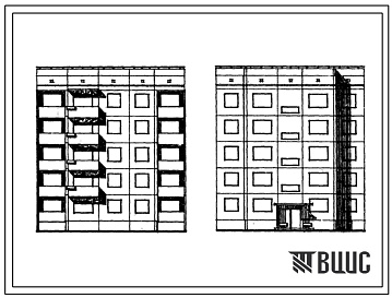 Фасады Типовой проект 94-041/1 Пятиэтажная крупнопанельная рядовая блок-секция на 15 квартир, правая (Р.2Б-2Б-2Б)