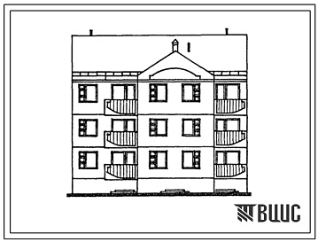 Фасады Типовой проект 104-089.13.88 Трехэтажная блок-секция рядовая на 9 двухкомнатных квартир. Для Латвийской ССР