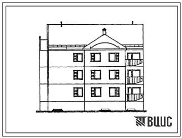 Фасады Типовой проект 104-090.13.88 Трехэтажная блок-секция торцевая левая на 9 квартир. Для Латвийской ССР