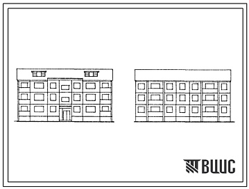 Фасады Типовой проект 90-0230.13.88 Трехэтажная блок-секция рядовая на 12 квартир. Для Орловской области