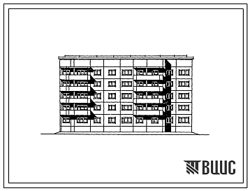 Фасады Типовой проект 90-0204.13.87 Жилая секция торцевая правая 5-этажная 25-квартирная 1-2-2-3-3. Для условий применения в Чувашской АССР.