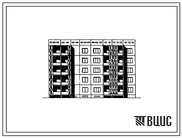Фасады Типовой проект 105-054с/1 Пятиэтажная блок-секция торцевая правая на 25 квартир (однокомнатных 1Б-10, двухкомнатных 2Б-10, трехкомнатных 3Б-5). Для строительства в 4Г климатическом подрайоне Казахской ССР сейсмичностью 7 и 8 баллов