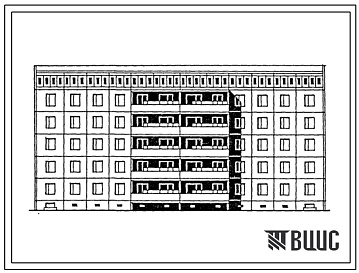 Фасады Типовой проект 105-0131с.13.87 Блок-секция 5-этажная 20-квартирная рядовая 5.4-4.5. Для строительства в г.Чимкенте и г.Джамбуле.