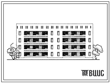 Фасады Типовой проект 63-023с.83 Блок-секция четырехэтажная 16-квартирная рядовая с торцовыми окончаниями 3А.4А.-5Б.2Б.