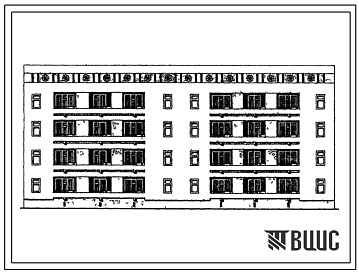 Фасады Типовой проект 63-041с.13.86 Блок-секция 4-этажная 16-квартирная рядовая с торцовыми окончаниями 4Б.3Б-5А.2Б (для Азербайджанской ССР)