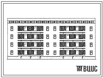 Фасады Типовой проект 63-044с.13.86 Блок-секция 4-этажная 16-квартирная рядовая с торцовыми окончаниями 3А.4А-5Б.2Б (для Азербайджанской ССР)