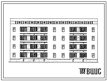 Фасады Типовой проект 63-045с.13.86 Блок-секция 4-этажная 16-квартирная рядовая с торцовыми окончаниями 4Б.3Б-3А.2Б (для Азербайджанской ССР)