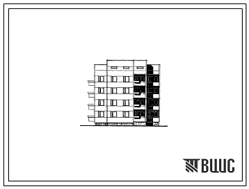 Фасады Типовой проект 26-050/1 Четырехэтажная блок-секция торцевая левая на 16 квартир (однокомнатных 1Б-12, двухкомнатных 2Б-4). Для строительства во 2 и 3  климатических районах Украинской ССР