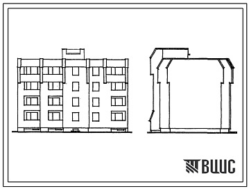 Фасады Типовой проект 1-318-0104.84 Блок-секция 4-этажная 12-квартирная рядовая, с торцевыми окончаниями 2Б-2Б-2Б. Для строительства во 2В климатическом подрайоне Литовской ССР (для застройки малых городов).