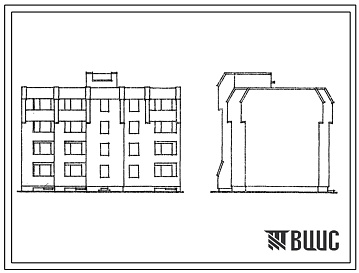 Фасады Типовой проект 1-318-0105.84 Блок-секция 4-этажная 12-квартирная рядовая, с торцевыми окончаниями 1Б-2Б-3Б. Для строительства во 2В климатическом подрайоне Литовской ССР (для застройки малых городов).