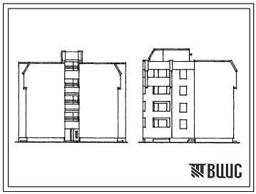 Фасады Типовой проект 1-318-0107.84 Блок-секция 4-этажная 16-квартирная угловая, с торцевыми окончаниями 1Б-1Б-1Б-1Б. Для строительства во 2В климатическом подрайоне Литовской ССР (для застройки малых городов).