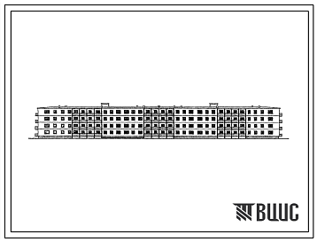 Фасады Типовой проект 1у-438АС-35к Четырехэтажный восьмисекционный жилой дом на 103 квартиры со стенами из кирпича (однокомнатных  7, двухкомнатных  63, трехкомнатных  33).
