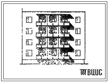 Фасады Типовой проект 175-04с.84 Блок-секция 4-этажная 12-квартирная 1Б.2Б.3Б торцевая правая. Для строительства во 2 климатическом районе Киргизской ССР сейсмичностью 8 баллов.