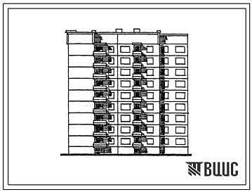 Фасады Типовой проект 120-024.2 Блок-секция 9-жтажная 36-квартирная торцевая левая 2Б-2Б-2Б-2Б. Для городского строительства в Литовской ССР
