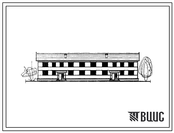 Фасады Типовой проект 1-50Б-1/68 Двухэтажный двенадцатиквартирный (однакомнатных-4, двухкомнатных-4, трехкомнатных-4) двухсекционный жилой дом с полным благоустройством, стены брусчатные. Для строительства во 2 строительно-климатической зоне. Для леспромхозов.