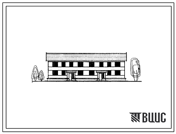Фасады Типовой проект 1-50Б-2/68 Двухэтажный восьмиквартирный двухкомнатных-4, трехкомнатных-4) двухсекционный жилой дом с полным благоустройством, стены брусчатные. Для строительства во 2 строительно-климатической зоне. Для леспромхозов.