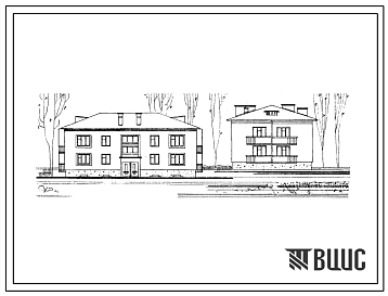 Фасады Типовой проект 114-12-87 Двухэтажный односекционный дом на 8 квартир (двухкомнатных-6, трехкомнатных-2) со стенами из кирпича. Для строительства в Белорусской ССР.