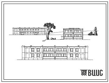 Фасады Типовой проект 113-17-5 2-этажный 12-квартирный 2-секционный жилой дом с 1-2-3 комнатными квартирами для строительства во 2 и 3 строительно-климатических зонах.