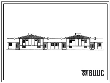 Фасады Типовой проект 183-23-78.85 1-2-этажный блокированный жилой дом на 4 квартиры с помещениями для мелкого скота. Для строительства во 2Б и 2В климатических подрайонах Эстонской ССР.
