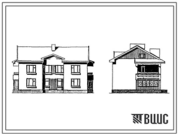 Фасады Типовой проект 145-000-311с.85 2-этажный 2-квартирный жилой дом с 4-комнатными квартирами в двух уровнях. Для строительства в 3Б климатическом подрайоне Молдавской ССР сейсмичностью 7 и 8 баллов.
