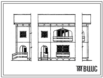 Фасады Типовой проект 228-07сп.84 2-этажная блок-квартира типа 4Б в двух уровнях. Для строительства в 4А и 4Г климатических подрайонах Узбекской ССР сейсмичностью 7,8,9 баллов на грунтах 2 типа просадочности.