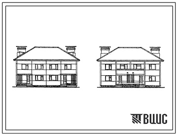 Фасады Типовой проект 143-88-36/1.2 Жилой дом двухэтажный двухквартирный с квартирами 4Б-4Б в двух уровнях.