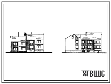 Фасады Типовой проект 114-22-59/1 Двухэтажный дом на 6 квартир (двухкомнатных 2Б-2, трехкомнатных 3Б-2, четырехкомнатных 4Б-2). Для строительства во 2В климатическом подрайоне Литовской ССР