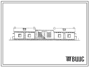 Фасады Типовой проект 184-40-122с.13.86 Одноэтажный двухквартирный жилой дом с 3-комнатными квартирами с надворными постройками для индивидуального строительства в предгорных районах южной зоны Узбекской ССР (для рельефа с обратным уклоном)