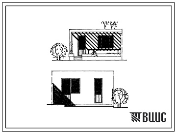 Фасады Типовой проект 185-000-281с.84 1-комнатный летний садовый домик блокированного типа. Для строительства в 3В,4Б,4В климатических подрайонах Азербайджанской ССР сейсмичностью 7 баллов.