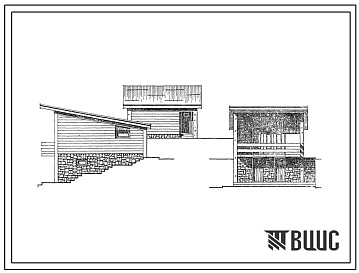 Фасады Типовой проект 185-000-305с.85 1-комнатный летний садовый домик на крутом рельефе. Для строительства во 2В,3Б,3В,4Г климатических подрайонах Армянской ССР сейсмичностью 7,8,9 баллов.