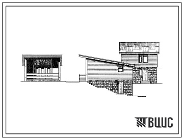 Фасады Типовой проект 185-000-307с.85 2-комнатный летний садовый домик на крутом рельефе (вариант-2). Для строительства во 2В,3Б,3В,4Г климатических подрайонах Армянской ССР сейсмичностью 7,8,9 баллов.