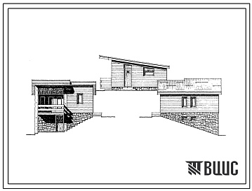 Фасады Типовой проект 185-000-308с.85 2-комнатный летний садовый домик на крутом рельефе (вариант-3). Для строительства во 2В,3Б,3В,4Г климатических подрайонах Армянской ССР сейсмичностью 7,8,9 баллов.