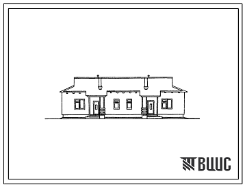 Фасады Типовой проект 184-52-161с Одноэтажный двухквартирный жилой дом с двухкомнатными квартирами 2Б-2. Для строительства в 1В, 2В, 3А, 3Б, 3В, 4Г климатических подрайонах Киргизской ССР сейсмичностью 8 и 9 баллов