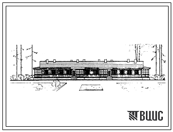 Фасады Типовой проект 1-50Б-8 Одноэтажный четырехквартирный жилой дом с 2-3-х комнатными квартирами с упрощенным благоустройством, стены брусчатые.