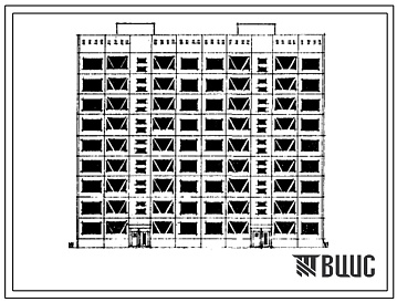 Фасады Типовой проект 158-02с/1 Блок-секция рядовая торцовая со сквозным проходом на 36 квартир (трёхкомнатных 3Б-20, четырёхкомнатных 4Б-16)