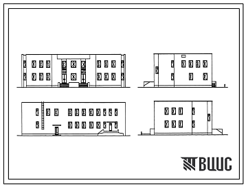 Фасады Типовой проект 264-22-26.85 Здание районного отделения Госбанка с центральной сберегательной кассой на 35 сотрудников. Для строительства в 1В климатическом подрайоне, 2 и 3 климатических районах
