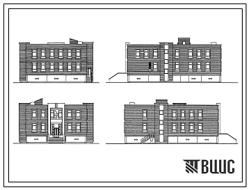 Фасады Типовой проект 264-21-38м.83 Административное здание (стены кирпичные). Для строительства в 1А,1Б,1Г климатических подрайонах на вечномерзлых грунтах, используемых по принципу 1.